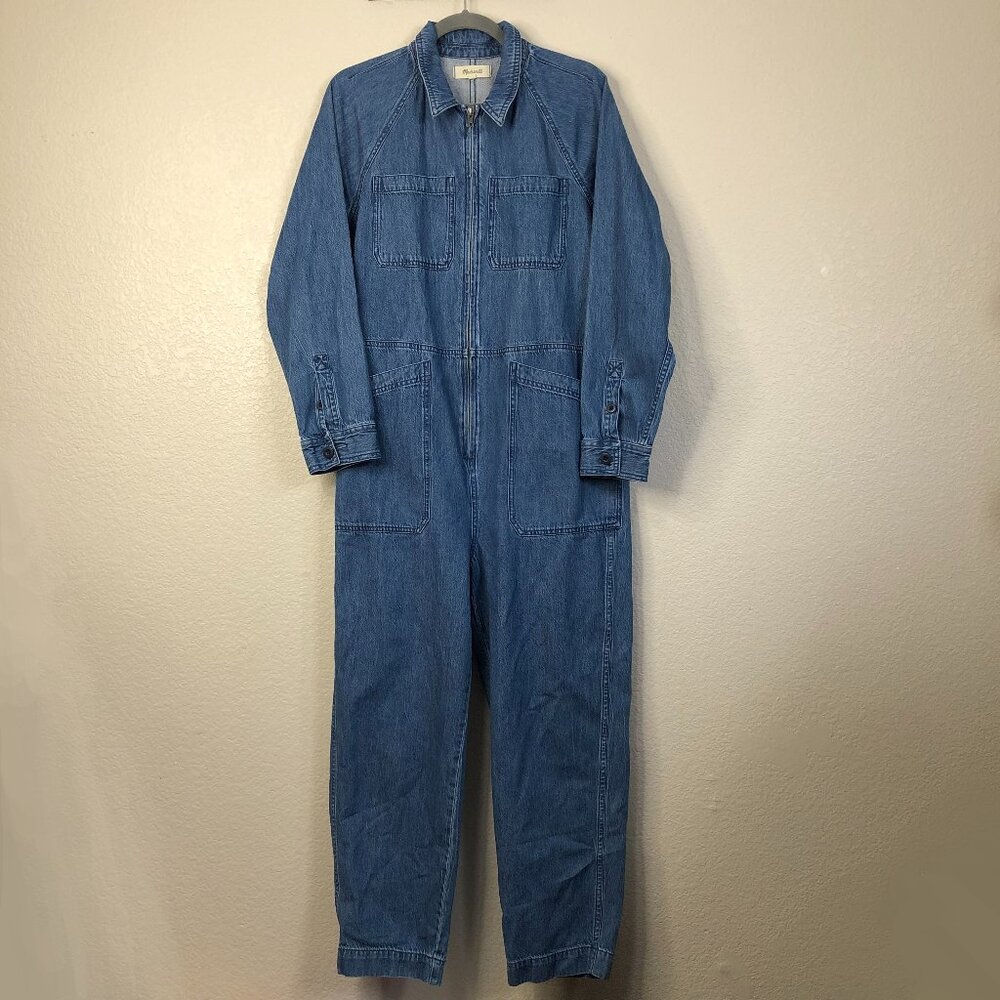 Madewell Curvy Denim Zip-Front Coverall Jumpsuit Women's L Y2K 90s Denim Era EUC